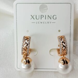 Производитель: Xuping jewelry; Вид изделия: Серьги; Вставки: Циркон, искусственный жемчуг, белый;Замок: КонгоВид металла: Медицинский сплав; Покрытие: Золото 585, 18кар